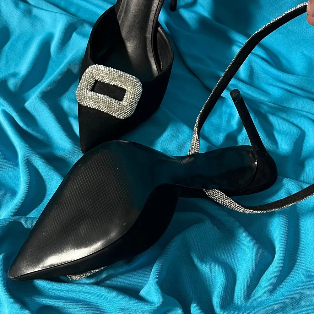 Steve Madden Black Heels with Silver Buckle - Picture 6 of 13